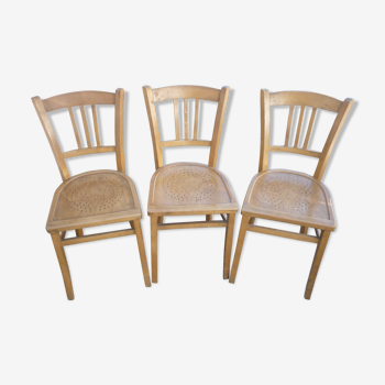 3 chaises bistrot vintage en bois clair