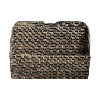 70's woven wicker magazine holder