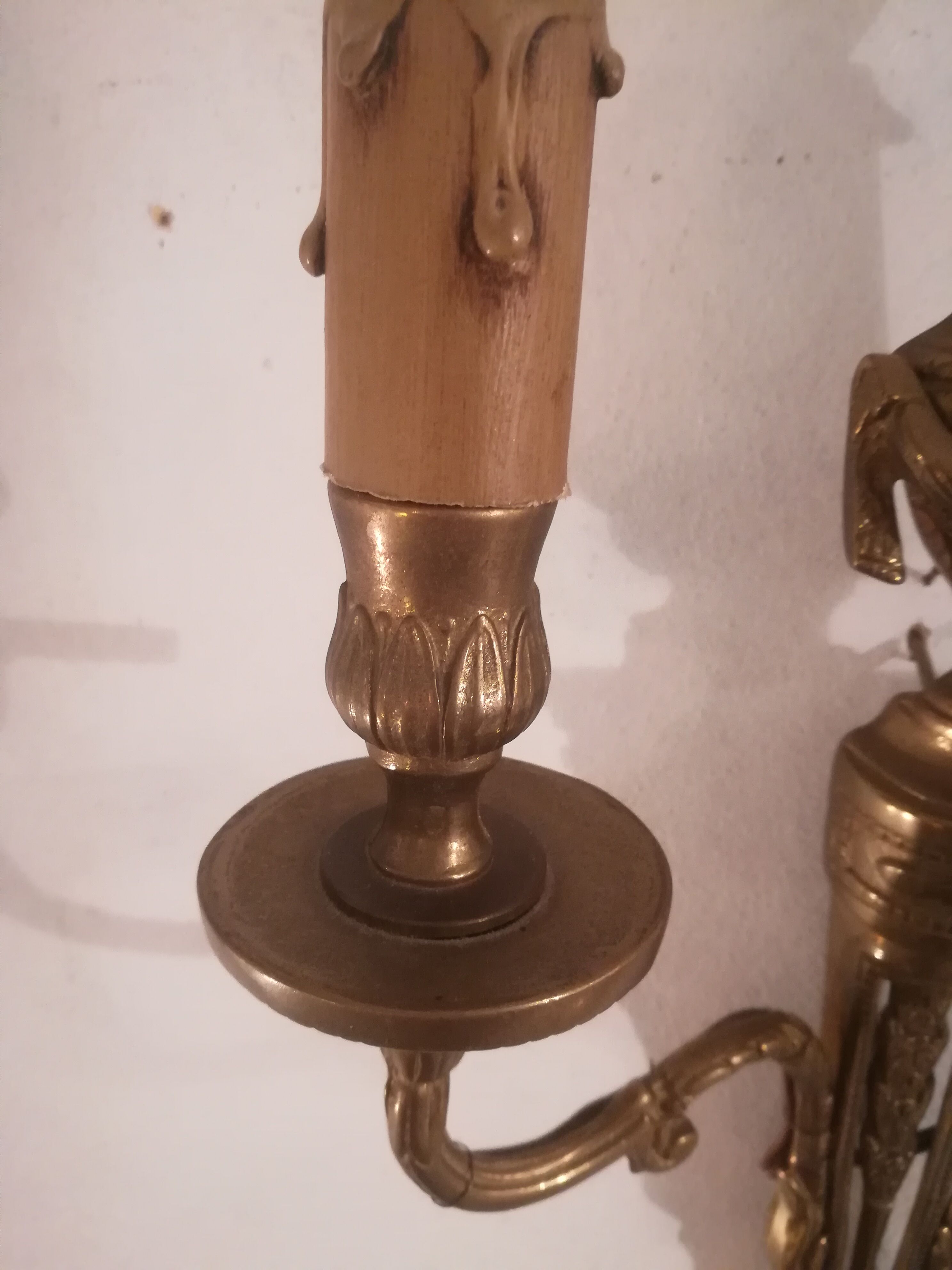 Pair of Louis XVI style sconces in gilded bronze