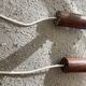 Pair of suspension in teak and vintage Scandinavian glass