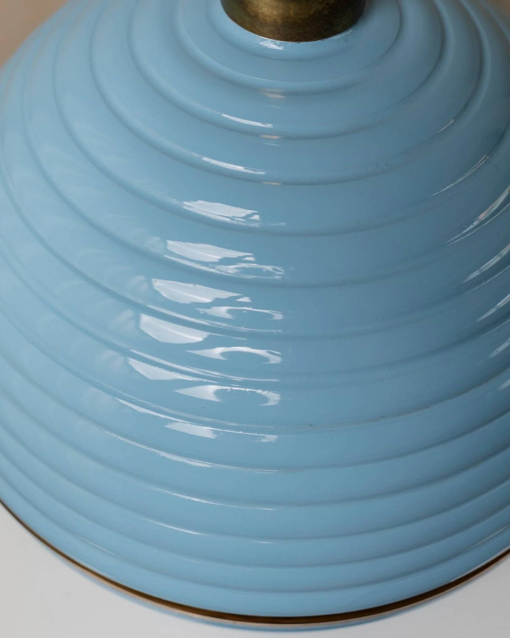 XXL light blue ceramic table lamp with gold band, Italy 1980s, Hollywood Regency