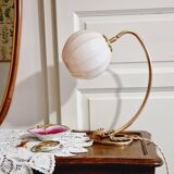 Lampe laiton col de cygne restaurer globe opaline rose