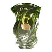 Vase en cristal Val Saint Lambert à la forme torsadé bicolore modèle "Wave"