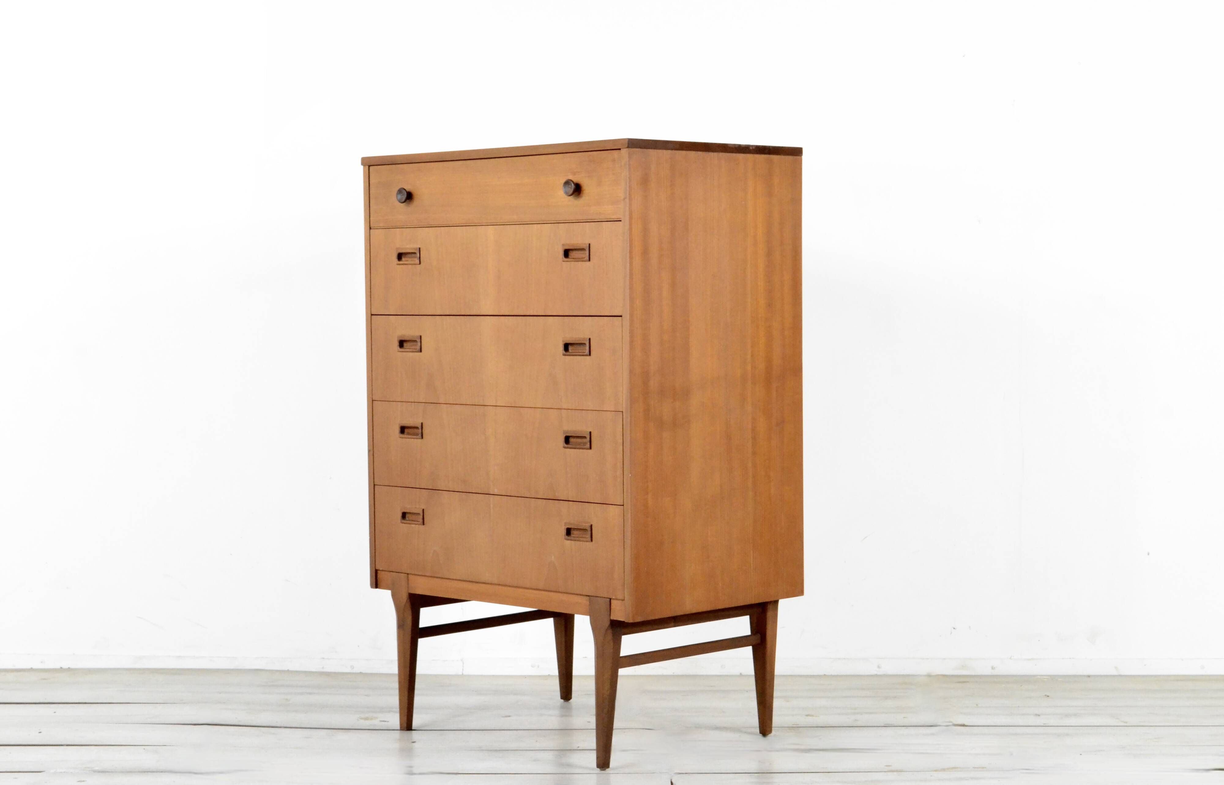 Midcentury Chest of Drawers / Tall Boy in Teak by Nathan. Vintage Modern / Retro / Danish Style / Sc