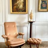 Folding armchair relax vintage wood and velvet with armrests - 70's