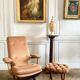 Fauteuil pliant relax vintage bois et velours avec accoudoirs - 70's