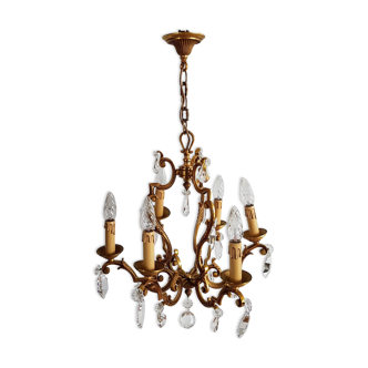 Ancient bronze cage chandelier and tassels 6 lamps