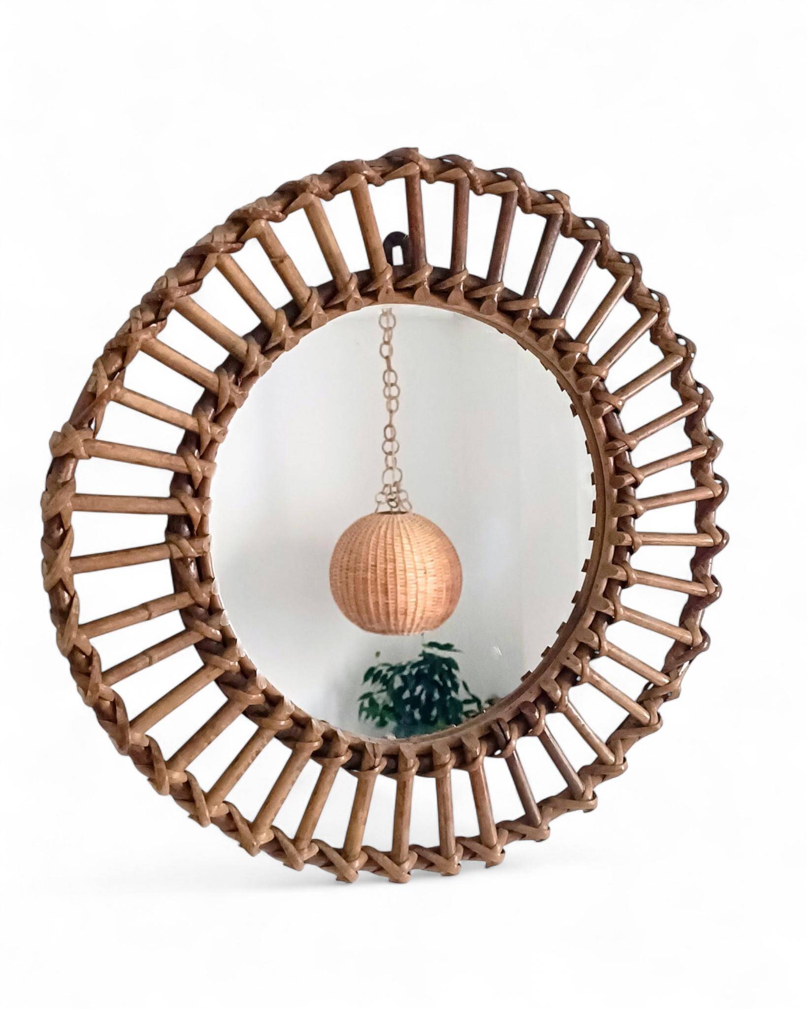 Mid-Century Bamboo Sunburst Mirror, France, Franco Albini Style, 1950s