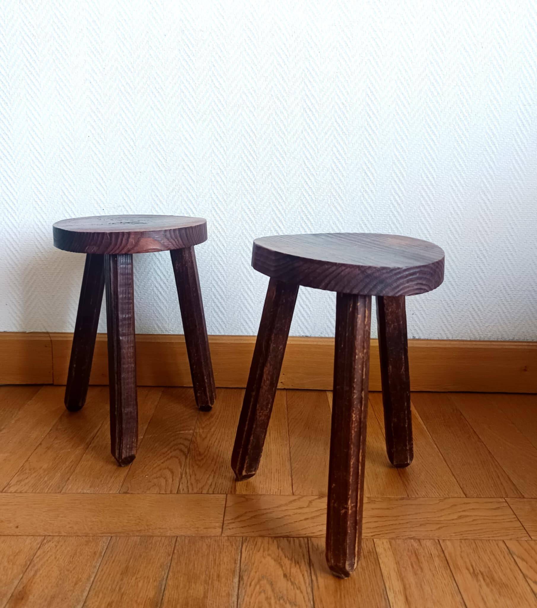 Pair of brutalist tripod stools