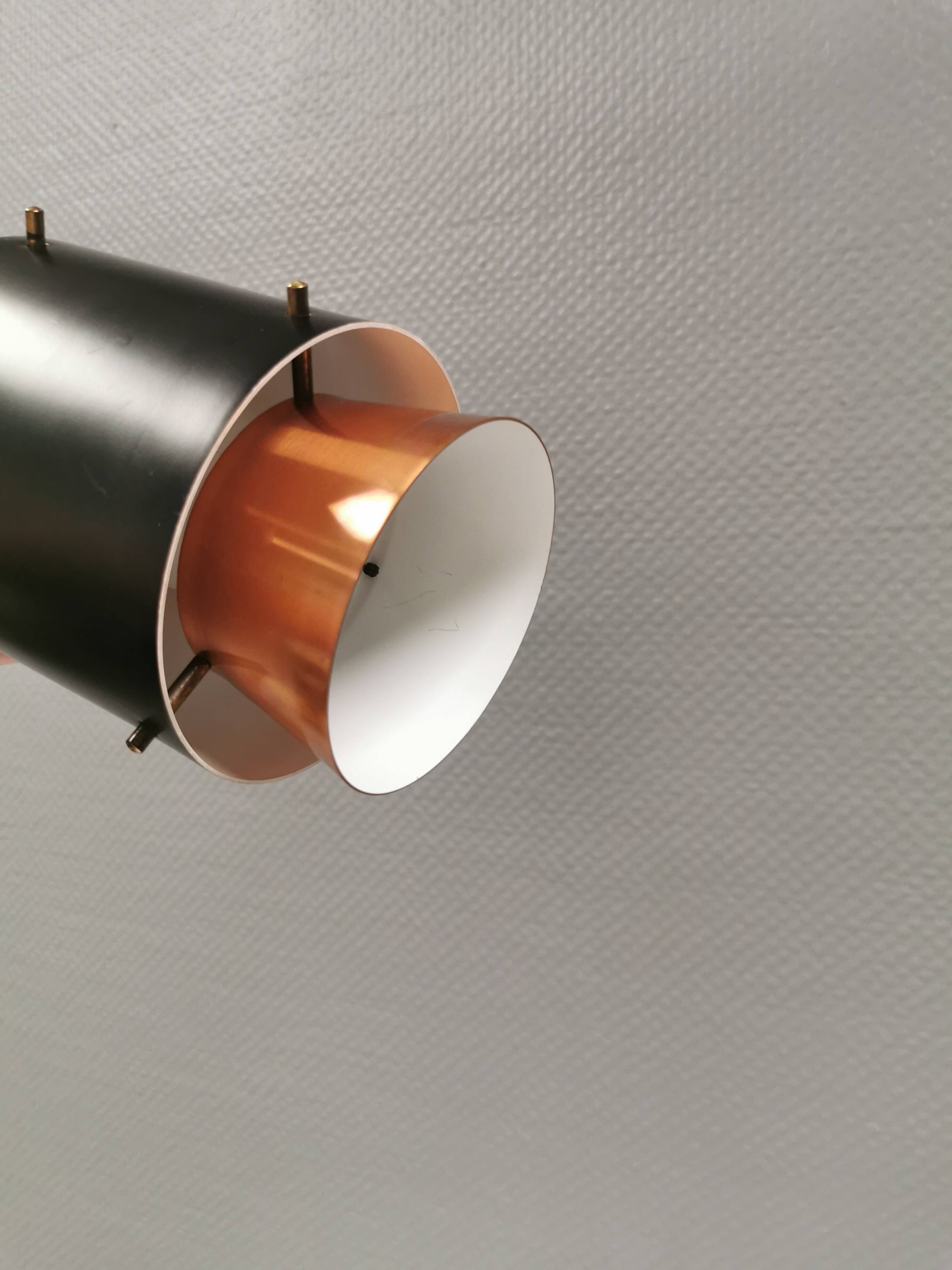 Small Danish hanging lamp from the 1980s in copper colour and black