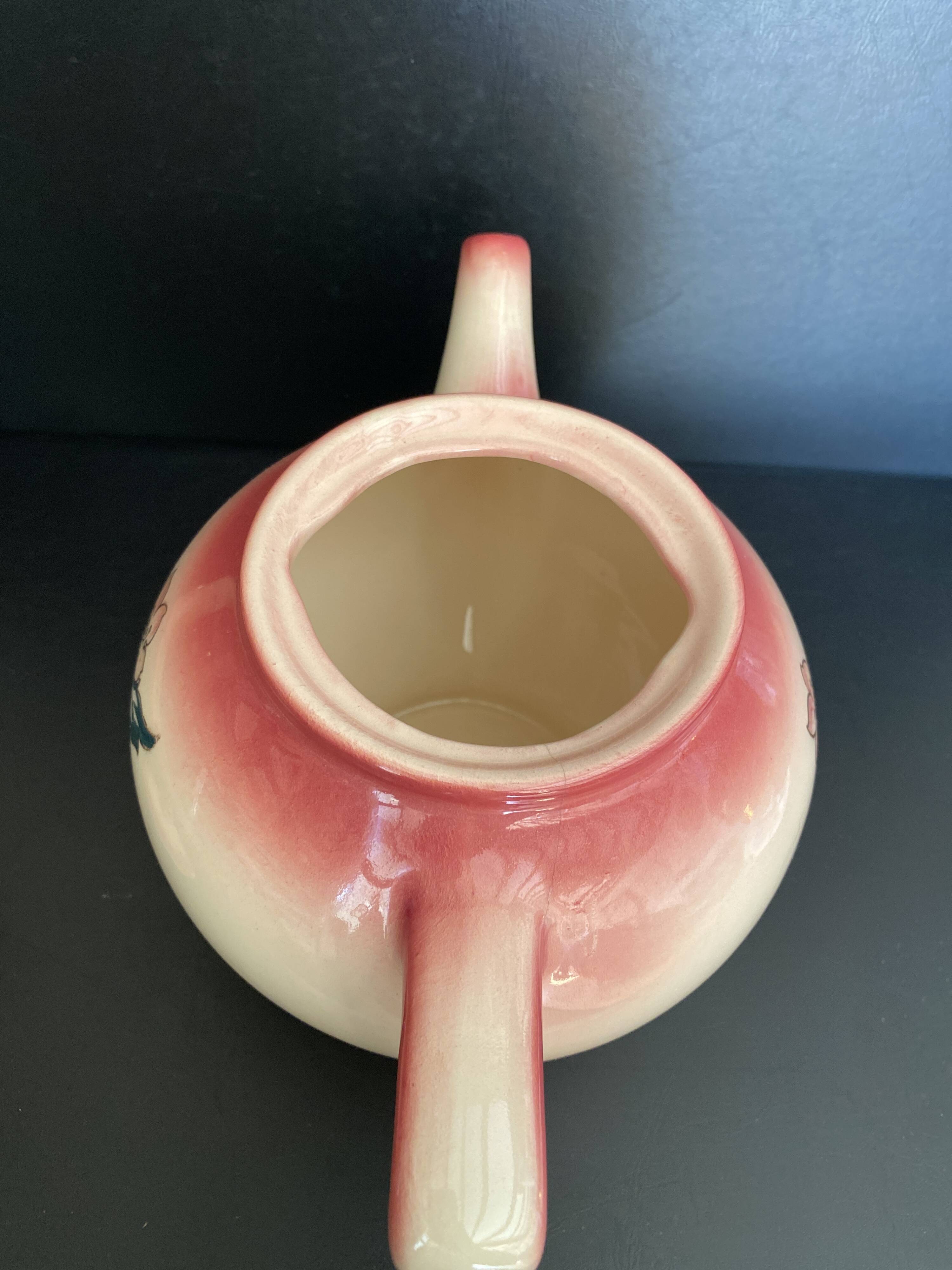 🍒 Magnificent Vintage Longwy Teapot - Cherry Decor - Handmade
