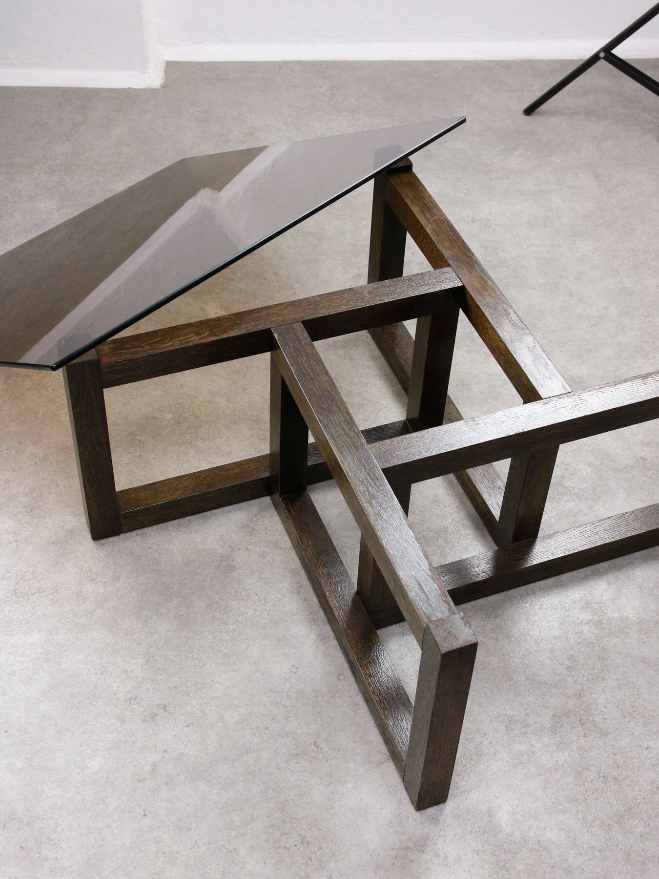 Italian Wooden & Smoked Glass Coffee Table, 60s