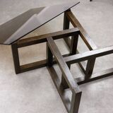 Italian Wooden & Smoked Glass Coffee Table, 60s