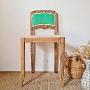 Renovated antique chair – carved wood and green backrest