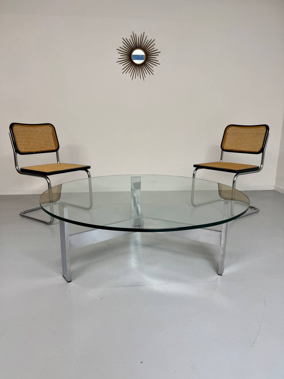 Grande table basse verre et métal design italien des années 70 vintage