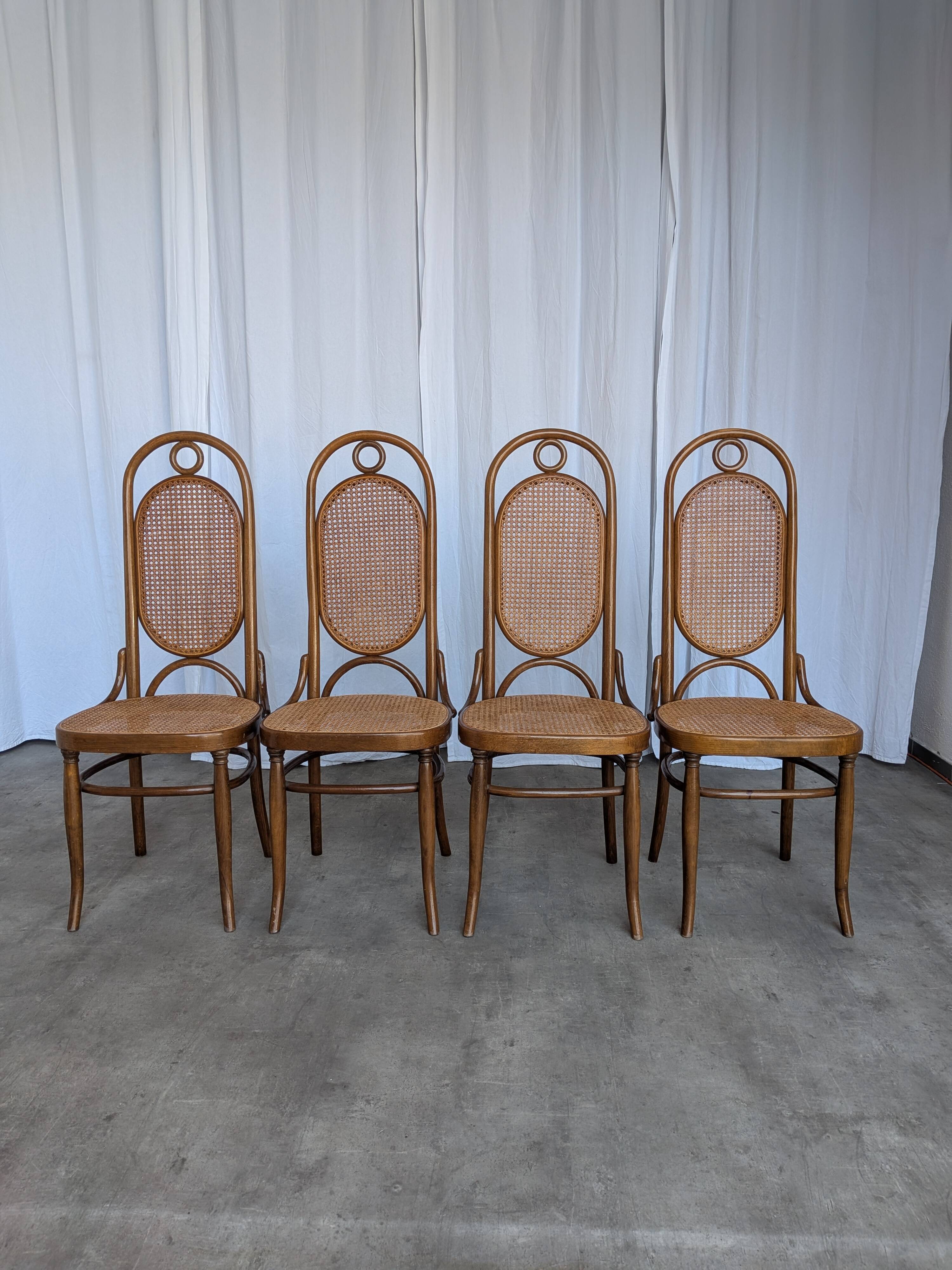 Set of 4 Mid-century Bentwood Cane Dining Chair, Thonet Style, 1970s Yugosl