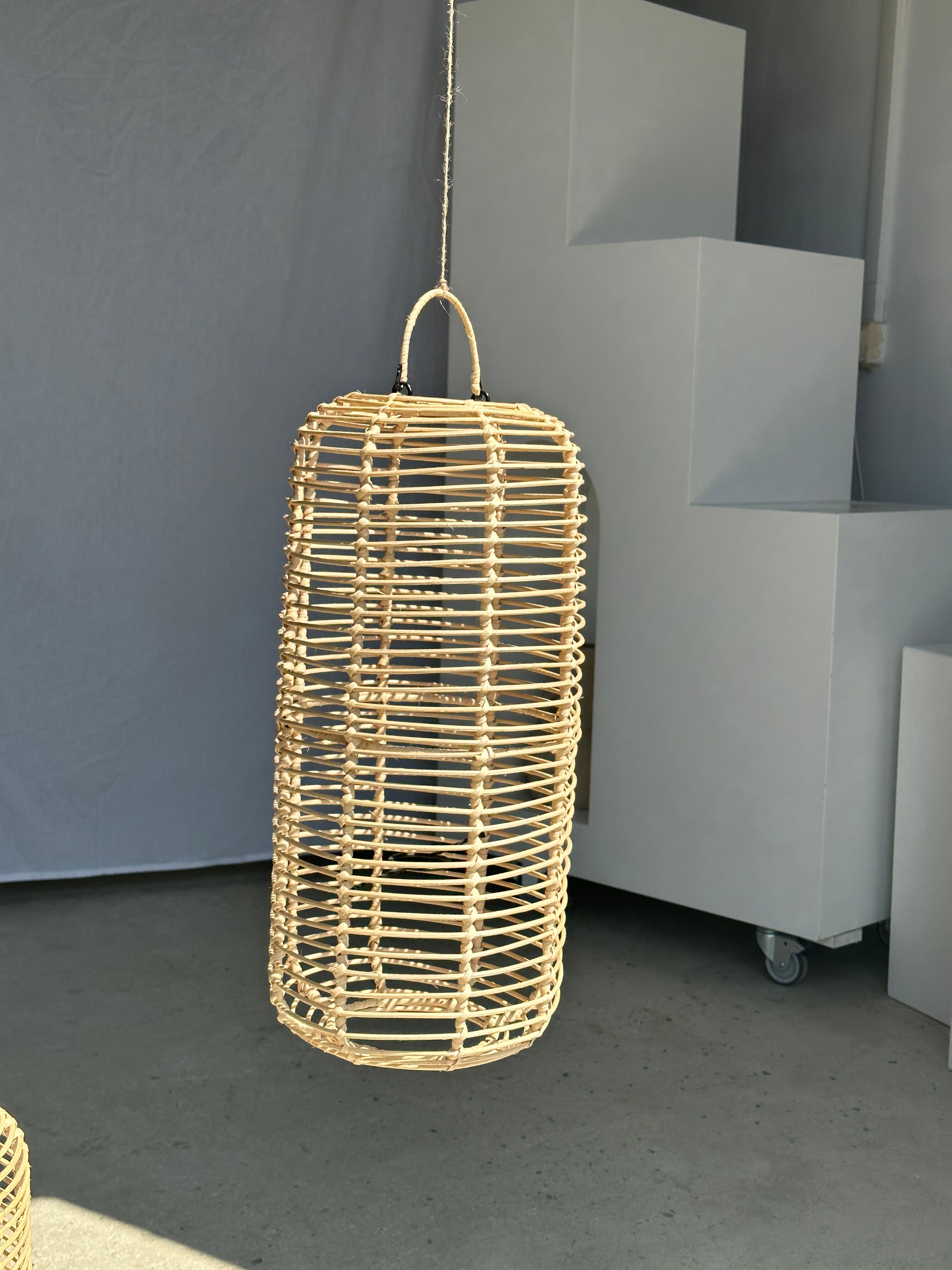 Large lantern-shaped rattan pendant lamp H50 D24