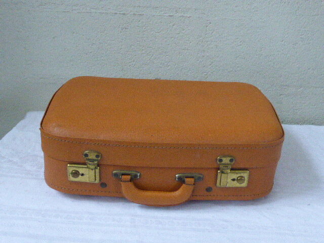 Valise vintage 1950-60 simili cuir caramel