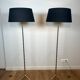 Pair of parquet floor lamps in faux-bamboo style in bronze and brass by Jacques Adnet.