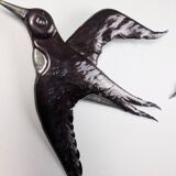 Pair of Metal Wall Sculptures Swallows, Signed, 1970s
