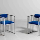 Set of four Italian modernist chrome chairs with royal blue velvet, 1970s