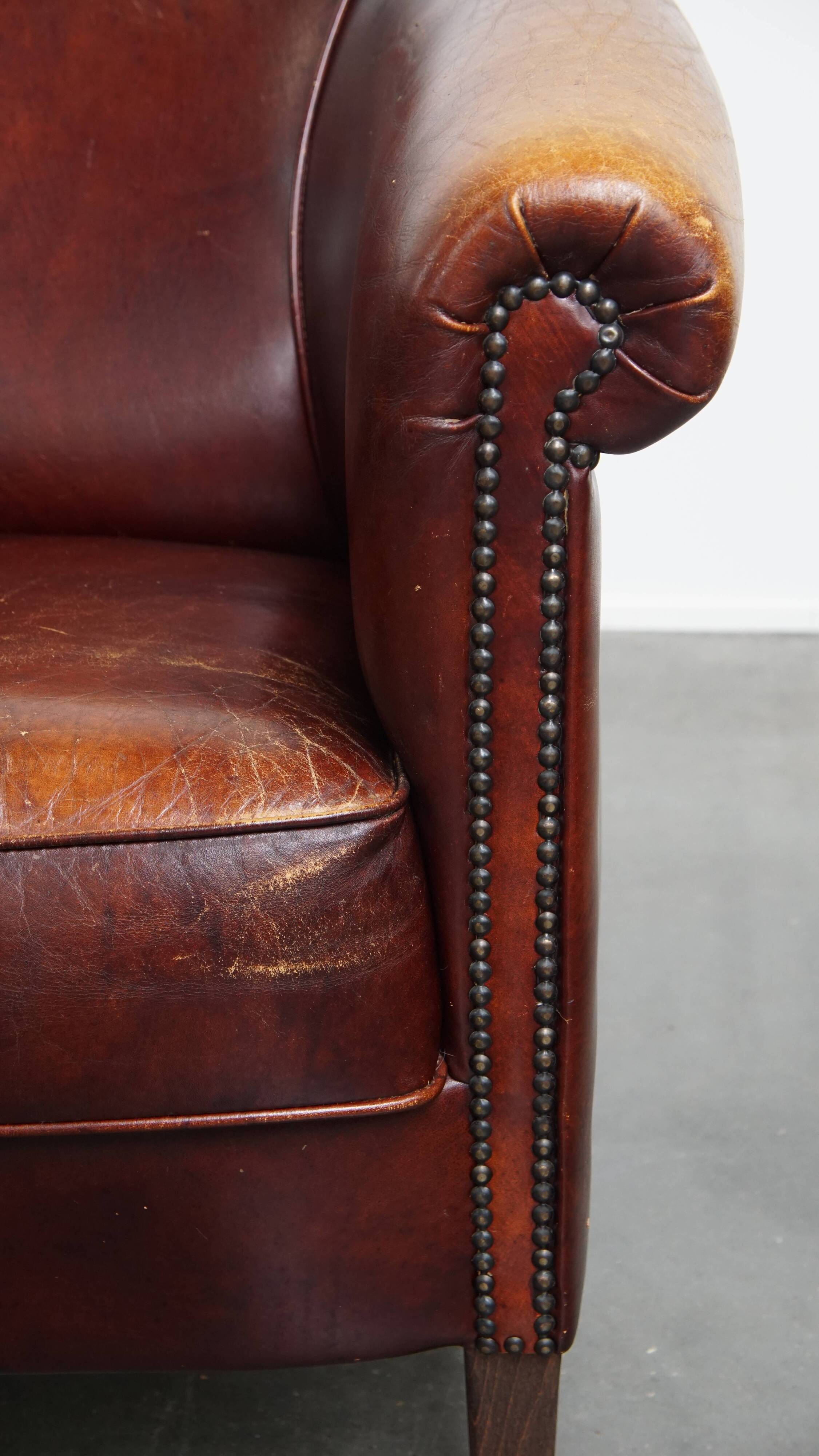 Cowhide Leather Club Chair in English Style