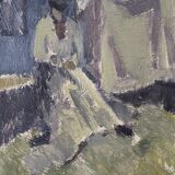 Mid-Century Modern "The Fisherman" Vintage Swedish Figurative Oil Painting, Framed