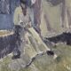 Mid-Century Modern "The Fisherman" Vintage Swedish Figurative Oil Painting, Framed