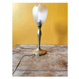 Lamp with a 19th-century chiseled bronze base and antique glass shade