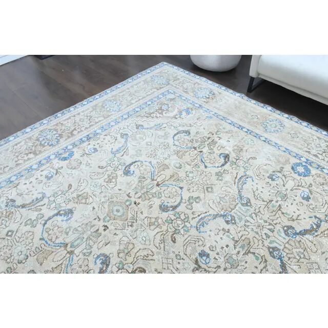 1970s Vintage Persian Handmade Wool Cotton Light Beige Area Rug