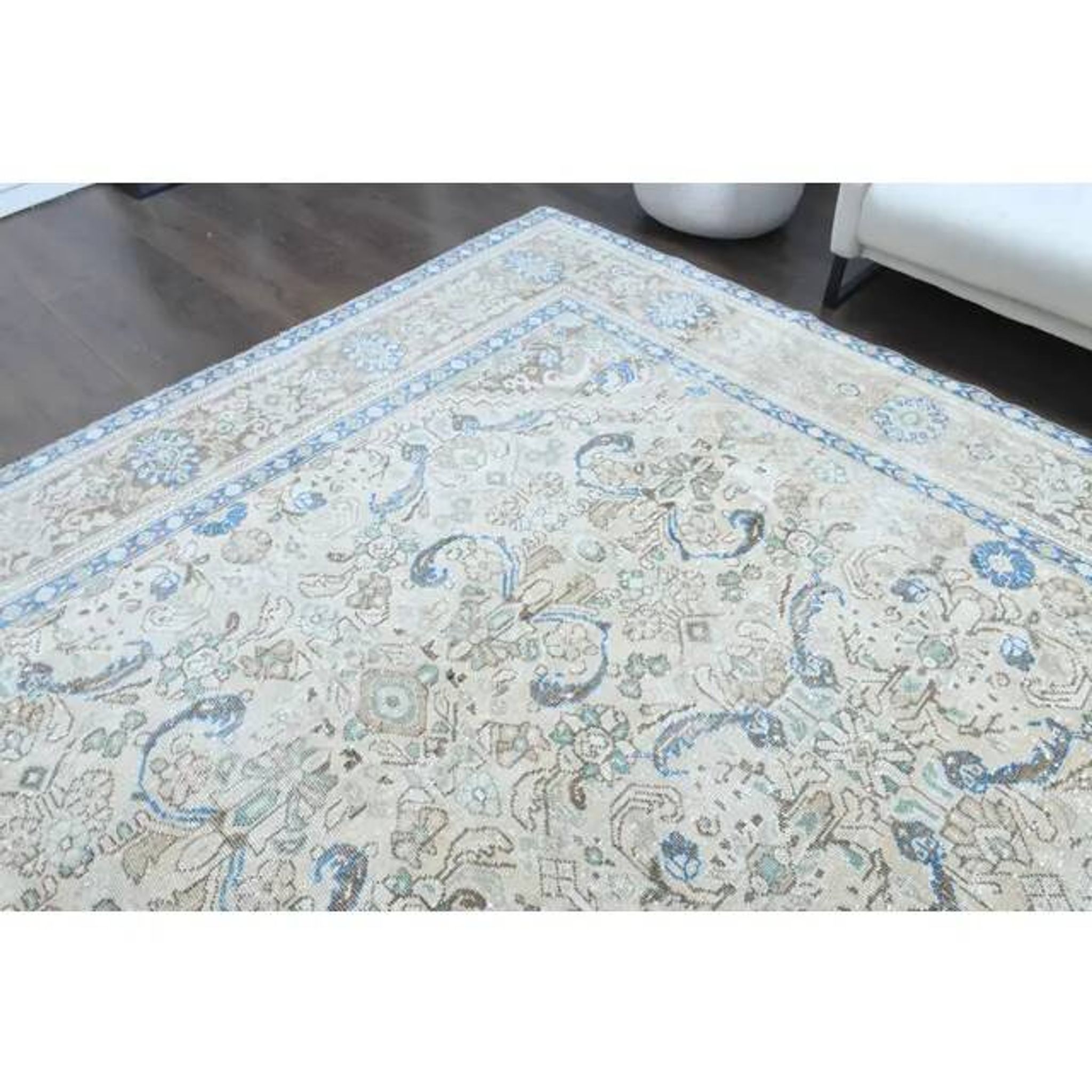 1970s Vintage Persian Handmade Wool Cotton Light Beige Area Rug
