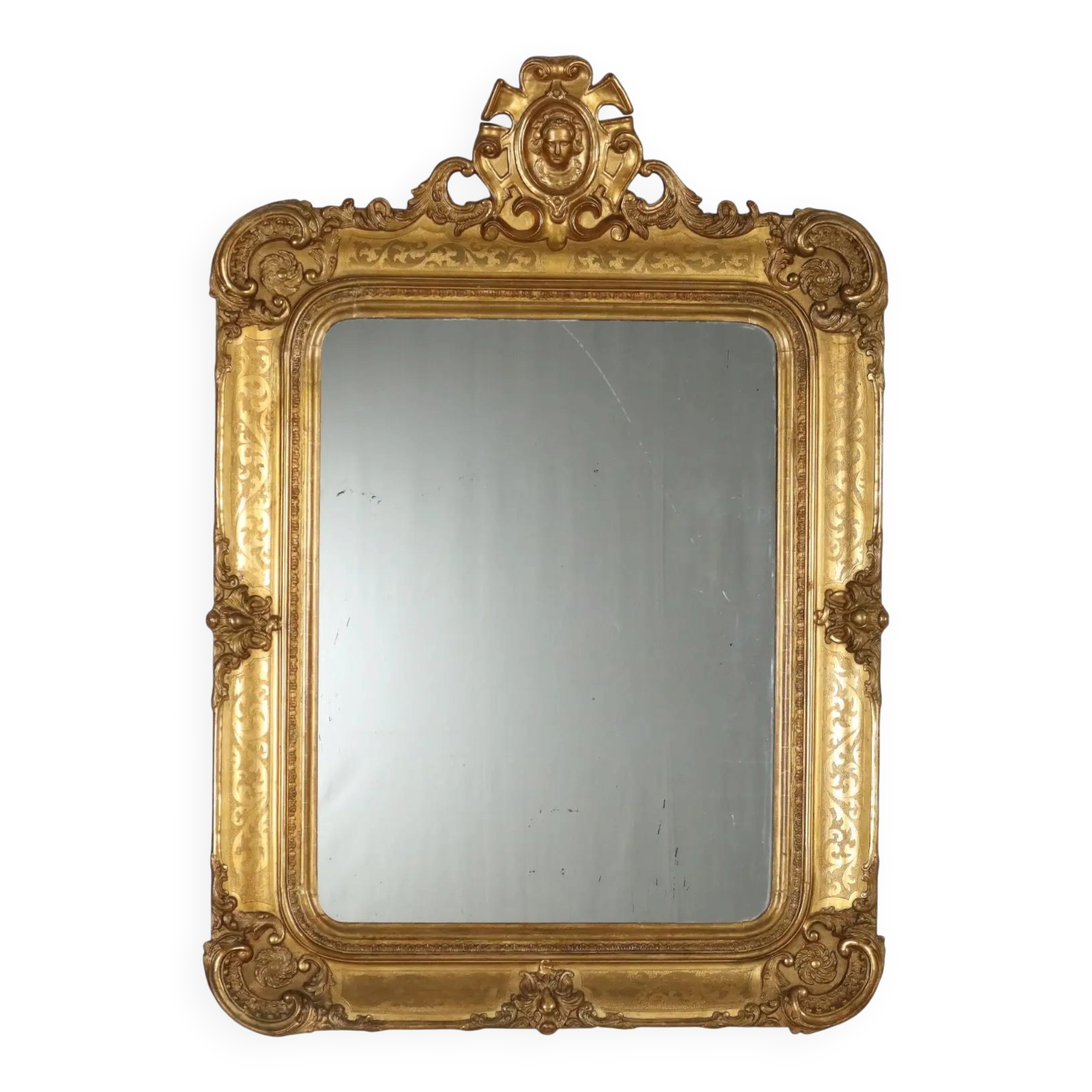 Antique mirror in carved fir, France, mid-19th century.