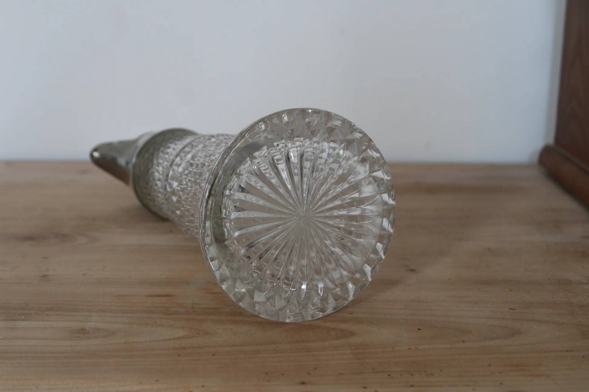 Large antique cut glass and silver-plated jug – English manufacture – 32 cm
