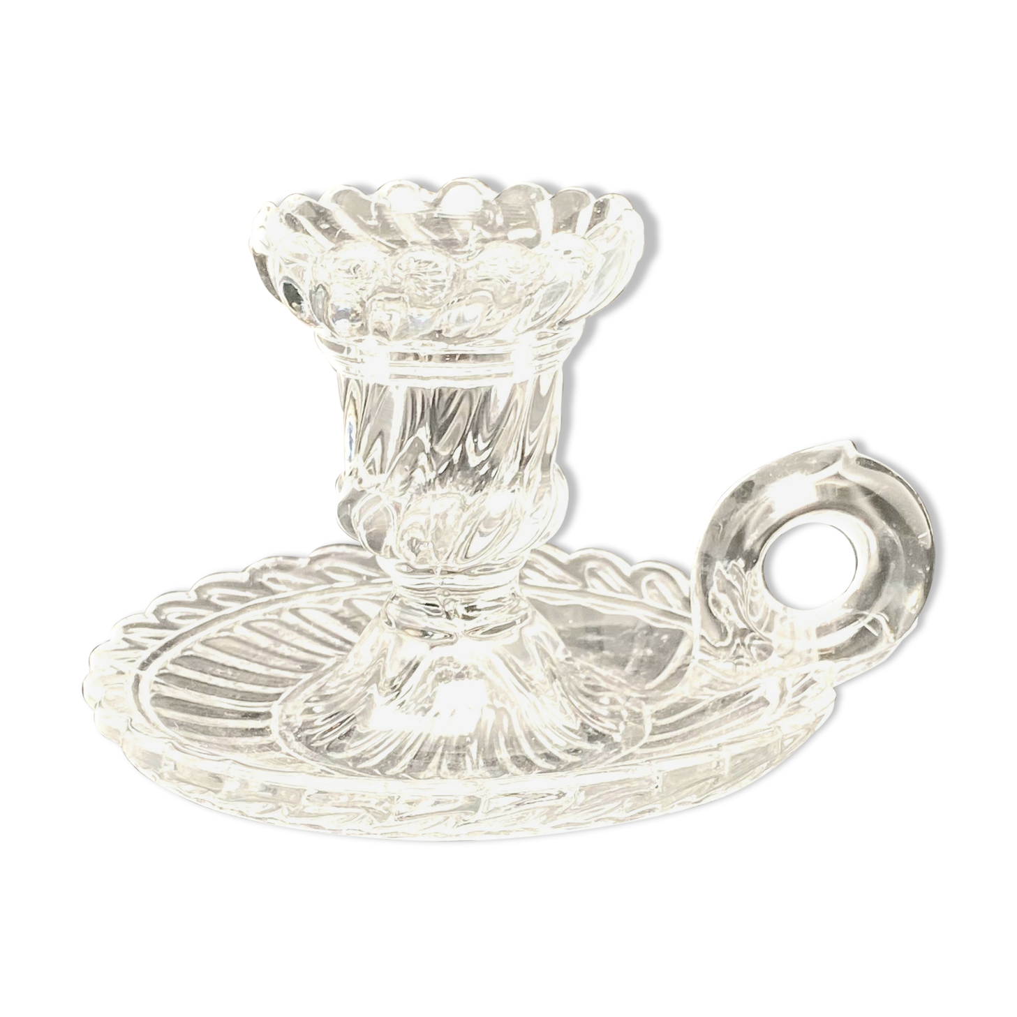 Candle holder with cup and handle in worked glass