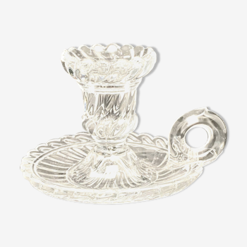 Candle holder with cup and handle in worked glass