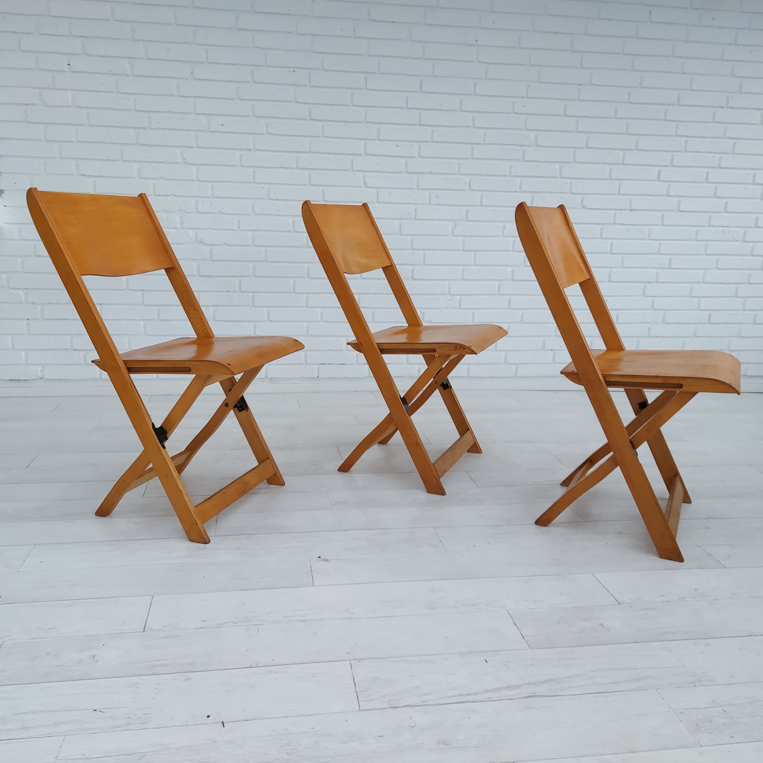 60s, Danish design, set of 3 pcs folding chairs, plywood