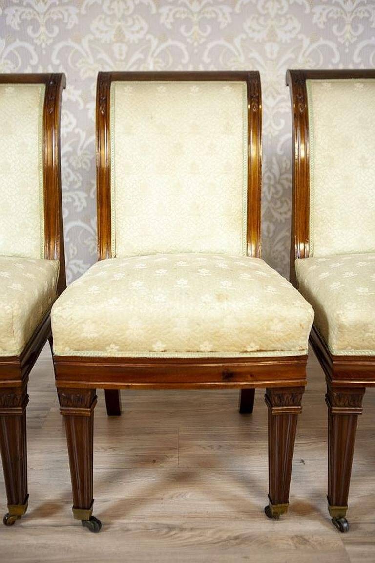 Antique Mahogany Chairs in White Upholstery, 1880, Set of 4