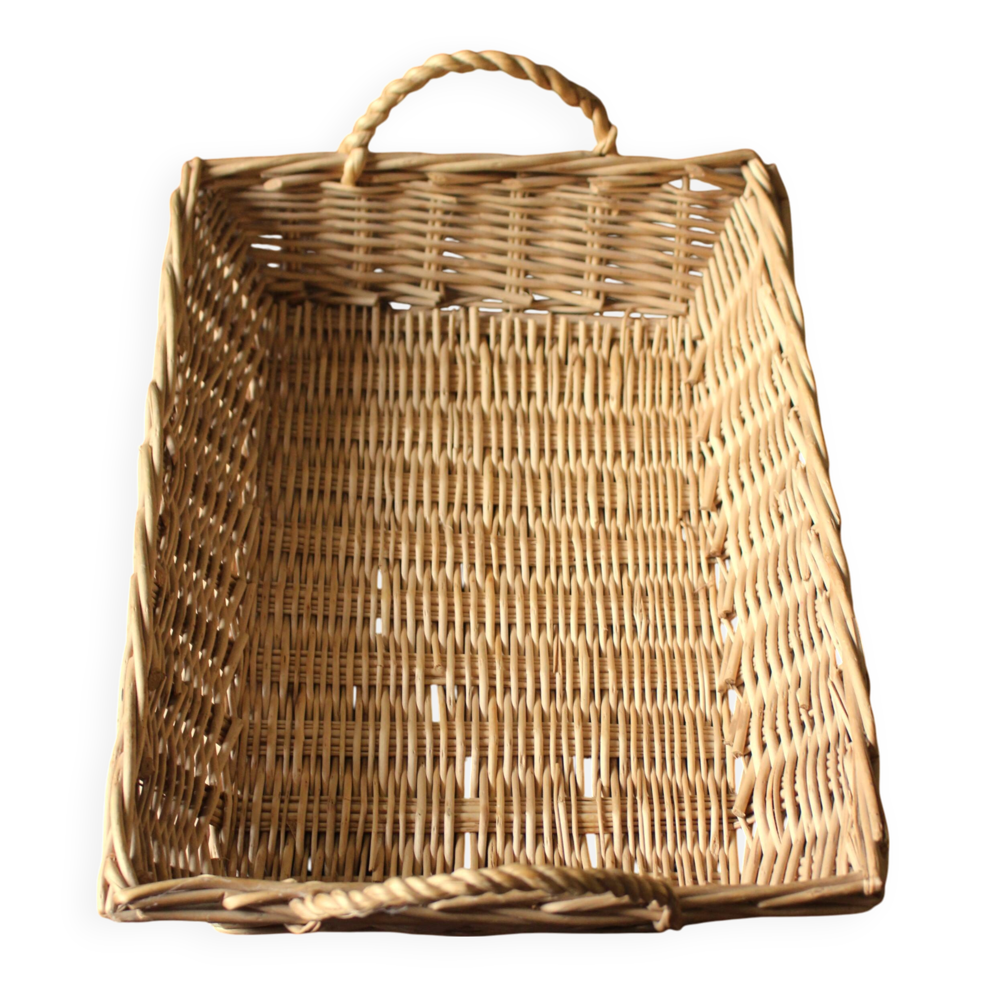 Vintage rectangular wicker basket with two handles