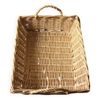 Vintage rectangular wicker basket with two handles