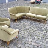 Ensemble de fauteuils Danois club organique années 50 Vert tendre glacé