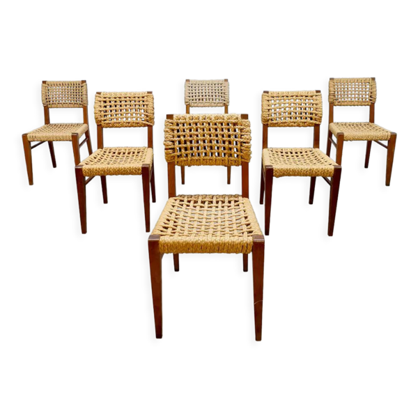 Chaises de salle à manger en corde tissée vintage