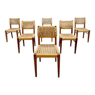 Chaises de salle à manger en corde tissée vintage