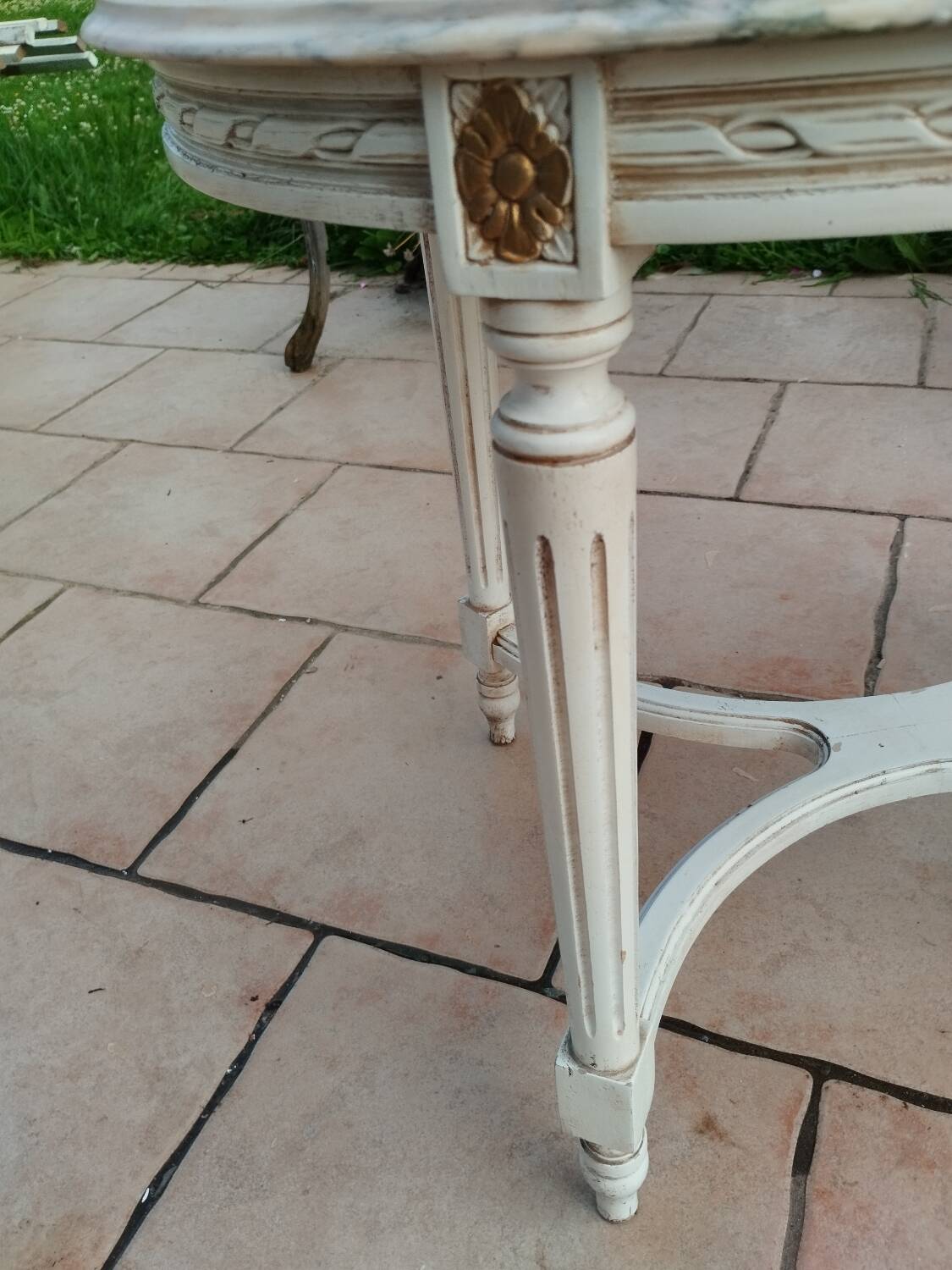 Antique Louis XVI style coffee table with marble top