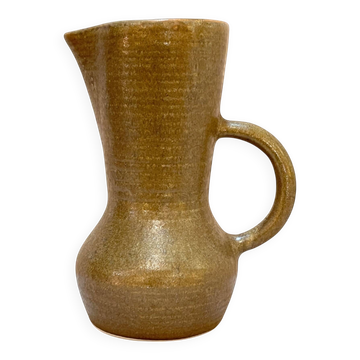 Digoin Brutalist Freeform Pitcher in Beige Stoneware Vintage 1960s