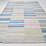 8x12 Light Blue & Off White Large Kilim Rug, 260x361Cm