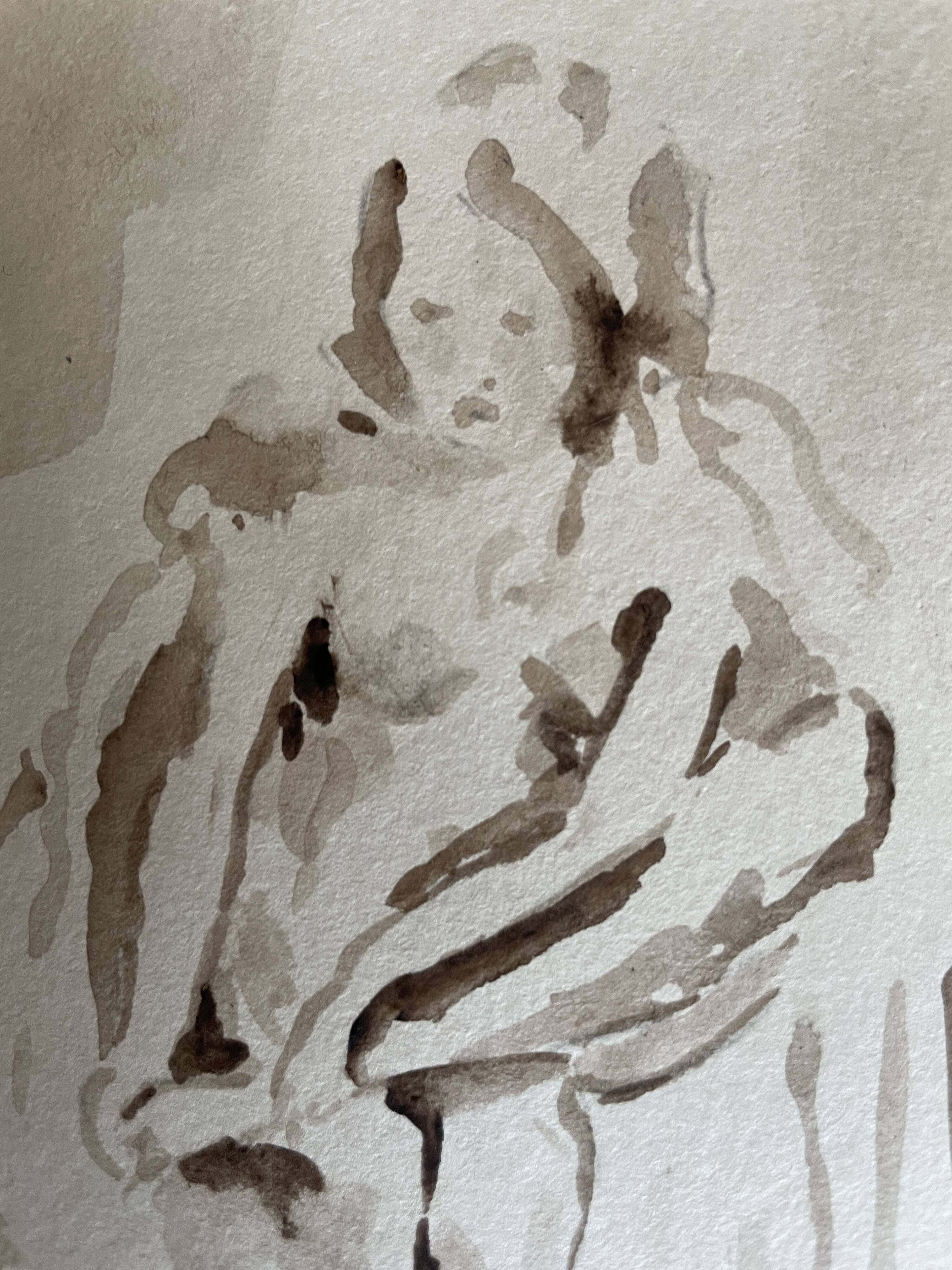 Tableau signé aquarelle portrait féminin « esquisse sortie du bain »