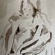 Tableau signé aquarelle portrait féminin « esquisse sortie du bain »