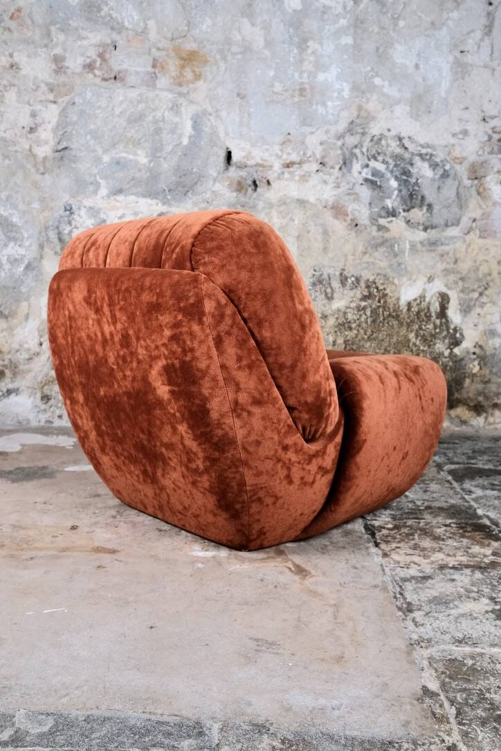 Pair of squirrel velvet armchairs, France, 1970s
