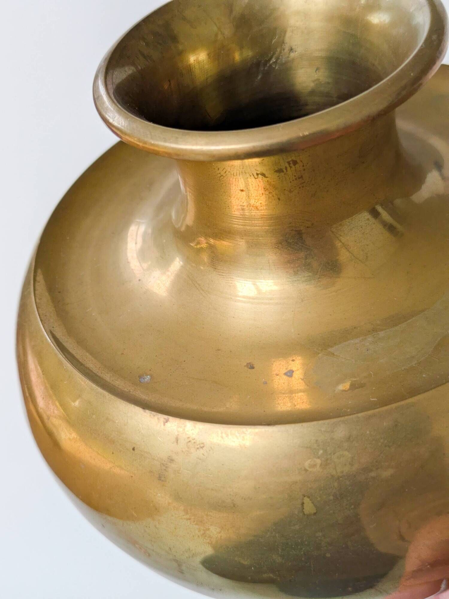 Vintage Indian Pot Lota in Brass, Sculptural Vase and Ritual Container