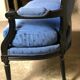 Louis XVI style bench in black wood and blue fabric